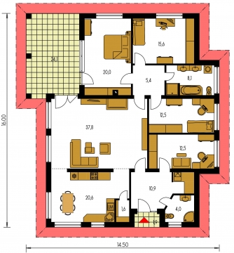 Spiegelverkehrter Entwurf | Grundriss des Erdgeschosses - BUNGALOW 140